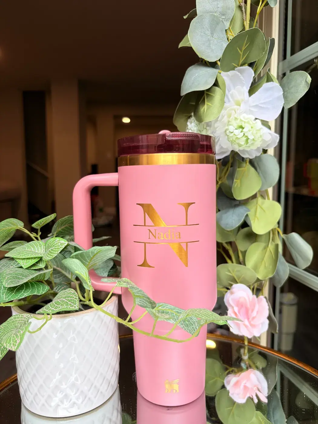 Engraved Gilded Flip Straw in Antique Pink