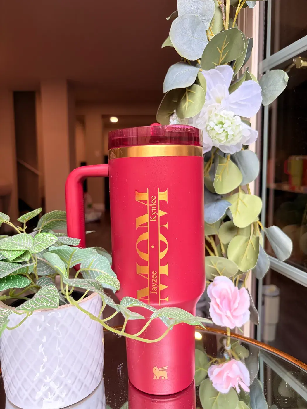 Engraved Gilded Flip Straw in Pomegranate