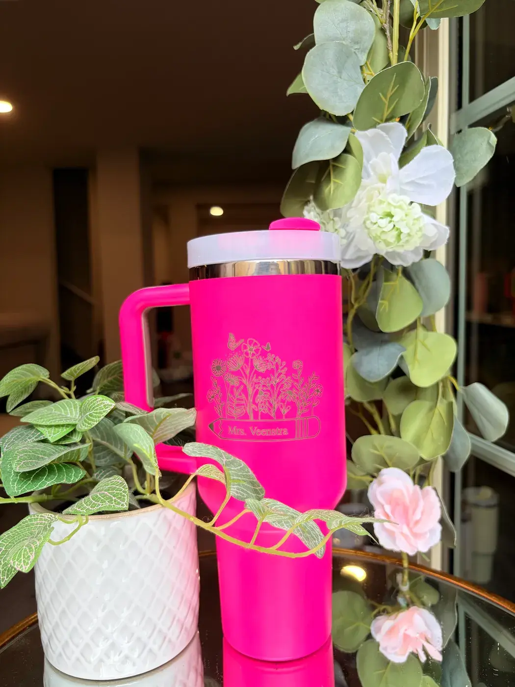 Engraved Stanley Quencher in Dark Pink